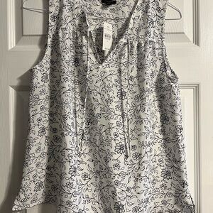 Ann Taylor Factory White Floral-Print Tie-Front Sleeveless Camisole